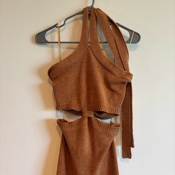Mable Brown Cutout Bodycon Halter Top Knit Midi Dress Small Cocktail Evening - Picture 2 of 9